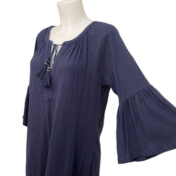 Lilly Pulitzer Navy Blue Del Lago Tunic Flare Sleeve Shift Dress Tasseled sz M - Picture 4 of 11